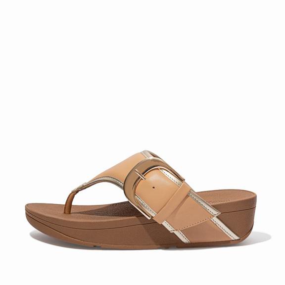 Fitflop Olive Leather Zehenstegsandalen Damen - Orange / Gold AT-385940